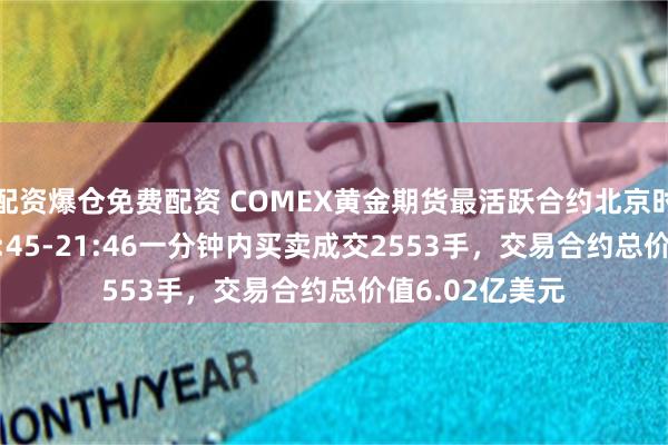 配资爆仓免费配资 COMEX黄金期货最活跃合约北京时间6月21日21:45-21:46一分钟内买卖成交2553手，交易合约总价值6.02亿美元